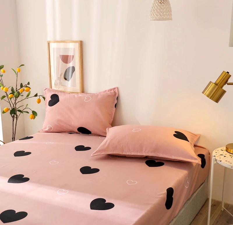 Bonenjoy 3 pcs Bed Sheet Set King Size Black Heart-shaped Pattern Fitted Sheet Set For Double Bed Mattress Cover180x200cm 5