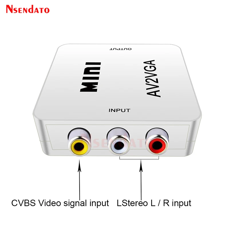 Mini HD AV2VGA Video Converter Convertor Box AV RCA CVBS to VGA Video Converter Conversor with 3.5mm Audio to PC HDTV Converter
