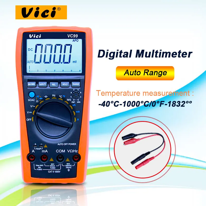 Цифровой мультиметр Vici VC99 с автоматическим диапазоном DC/AC 20A 1000 В + Измеритель