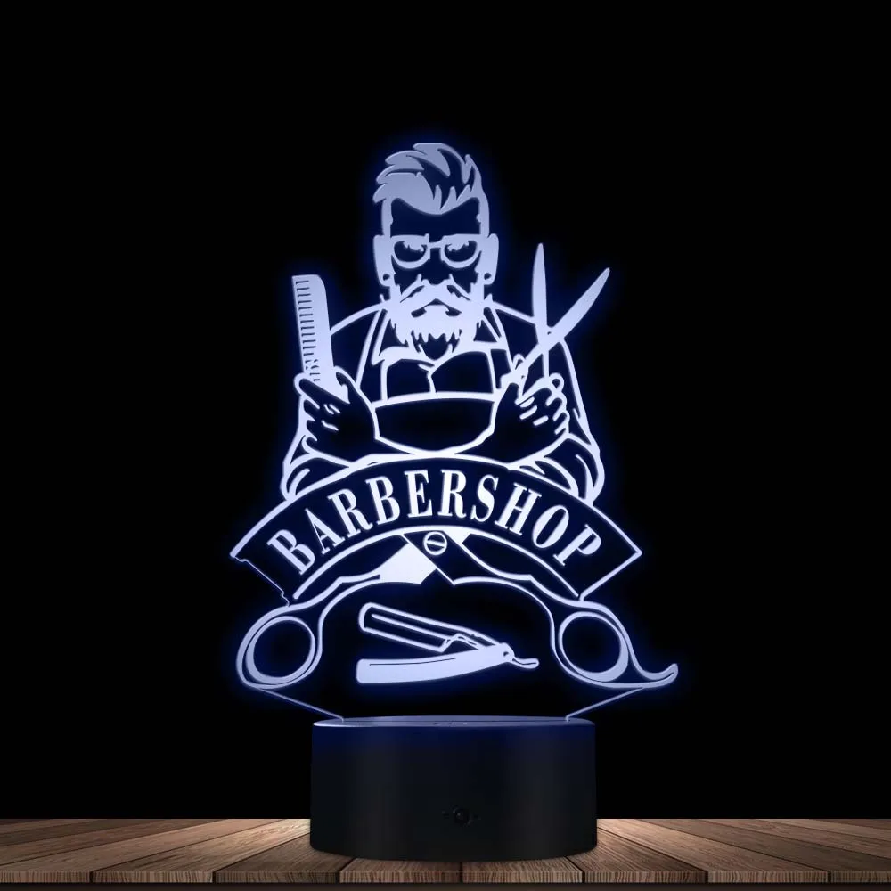 Barber Shop 3d Optical Illusion Table Lamp Hair Salon Beauty Salon Led