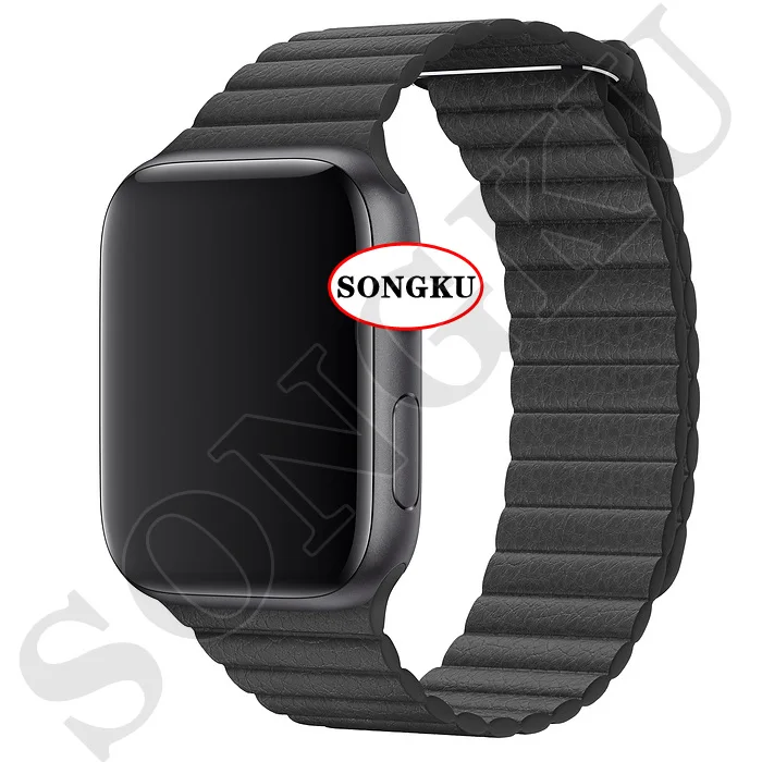 SONGKU IWO 12 часы серии 5 1:1 умные часы 40 мм 44 мм Bluetooth часы для apple iPhone Siri Android телефон цветной ремешок - Цвет: B Leather Black