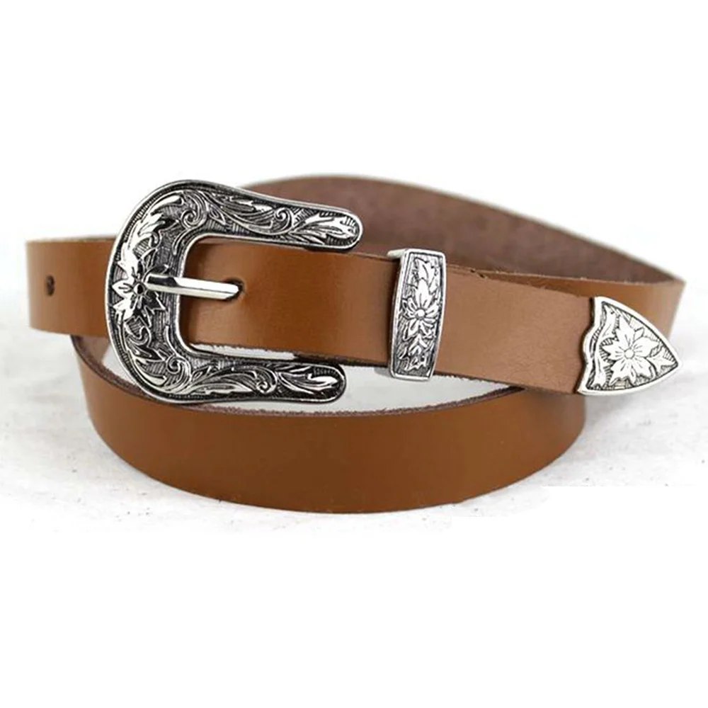 Leather Women Belt Vintage Metal Square 