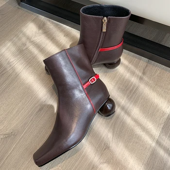 

High Heels Women Ankle Boots New Elegant square Toe Shoes Woman Genuine Leather Chelsea Boots Shoes