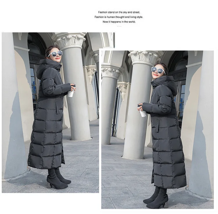 Hot Selling Wholesale Winter New Style Foreign Trade down Jacket Women's Mid-length Slim Fit over-the-Knee Coat Women's Thi
