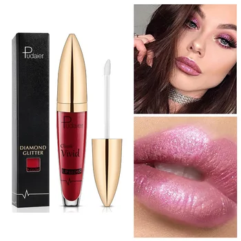 

Lip gloss Glitter Waterproof Non Stick Cup Liquid Lipstick lip tint Metallic Shimmer Pigment Shining Woman Makeup Cosmetic