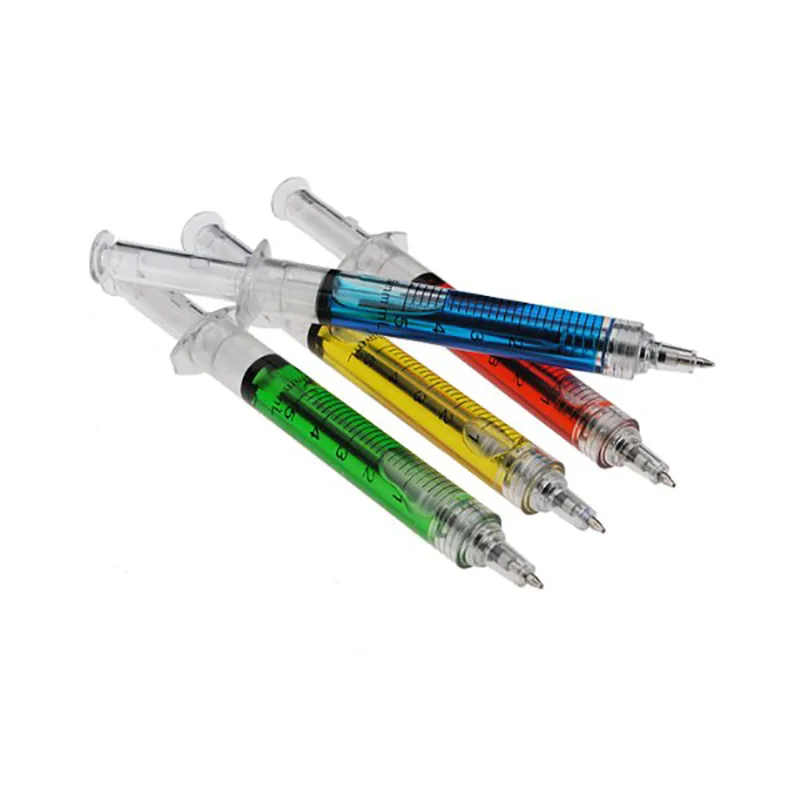 Plastic Injector Syringe Shape Ballpoint Pens Shot Ink Pens 12 Pcs Color Random 