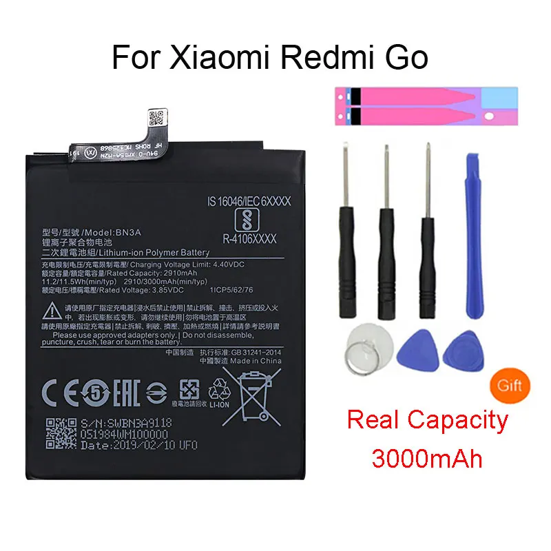 Оригинальный аккумулятор BN3A 3000 мАч для XiaoMi Redmi Go Batterie Bateria Аккумулятор батарея