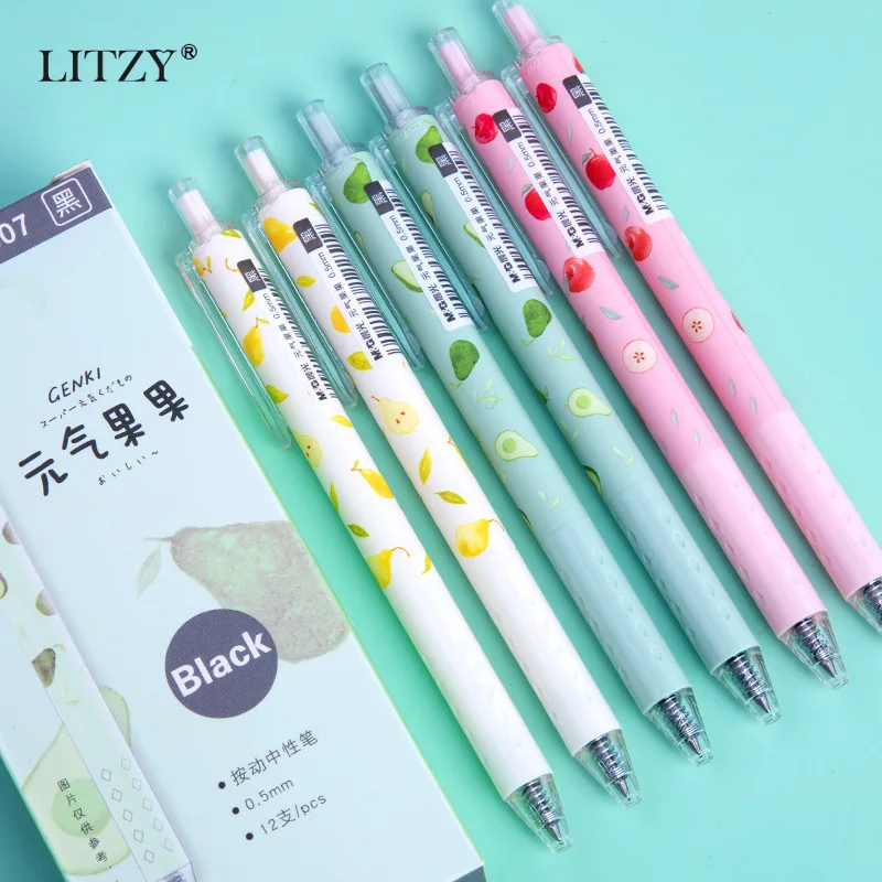 LITZY 3pcs Avocado Gel Pen Press Bullet Needle Fruit Gel Pens for School Writing Cute Neutral Pen Office Stationery Supplies