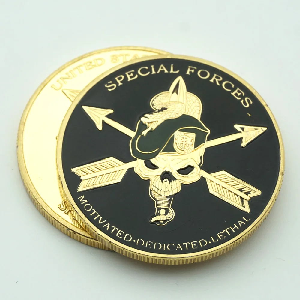 

2pcs US Military Coins USA Army Special Forces Green Berets Liberty Freedom Challenge Gold Coin Souvenir Collection