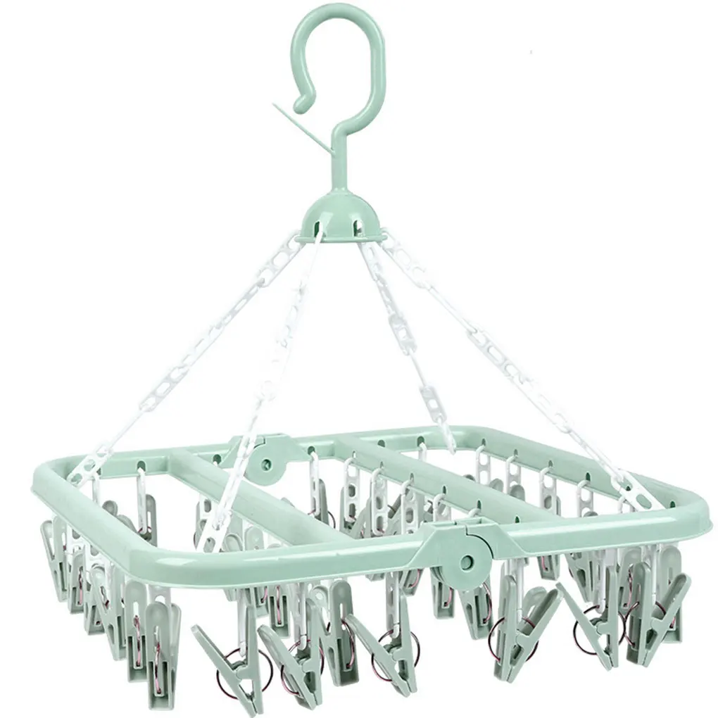 

32 Clips Folding Clothes Hanger Children Adults Clothes Dryer Windproof Socks Underwear Plastic Drying Rack