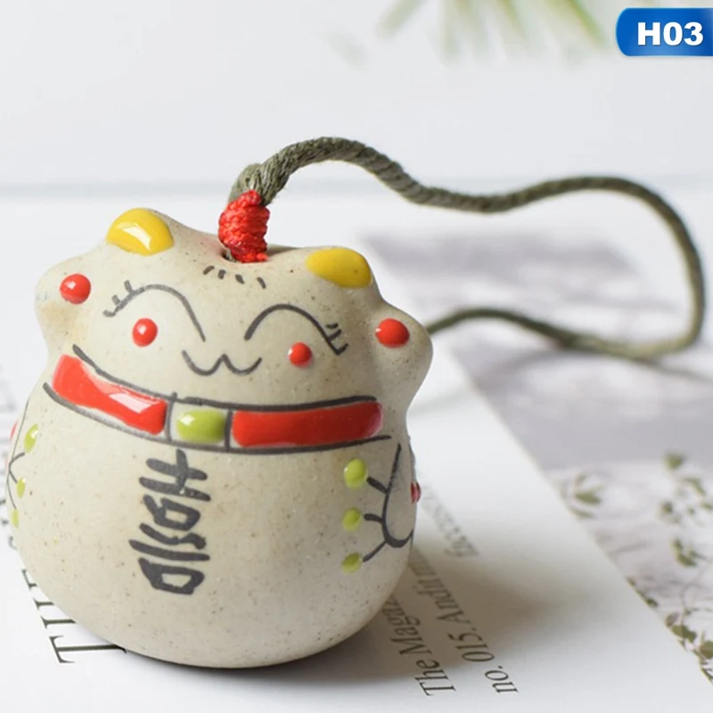 03 Мини-керамические ветряные колокольчики Lucky Cat, подвеска, украшение для автомобиля, подвесные фигурки феи, Миниатюрные Колокольчики с колокольчиком, домашний декор - Цвет: 03