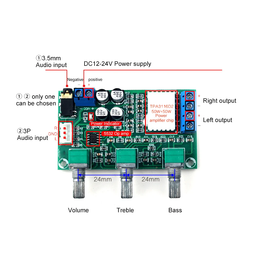 AIYIMA 50 Вт* 2 TPA3116D2 цифровой усилитель мощности доска NE5532 Op AMP 2,0 канальный усилитель звука плата с управлением высокими басами