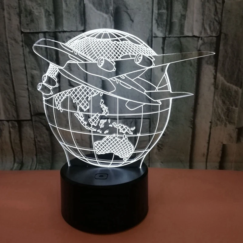 

Toy 3D Aircraft Lamp Model Night Light Press Desk Lamp LED Hologram Illusion Lamp Bedside Lamp
