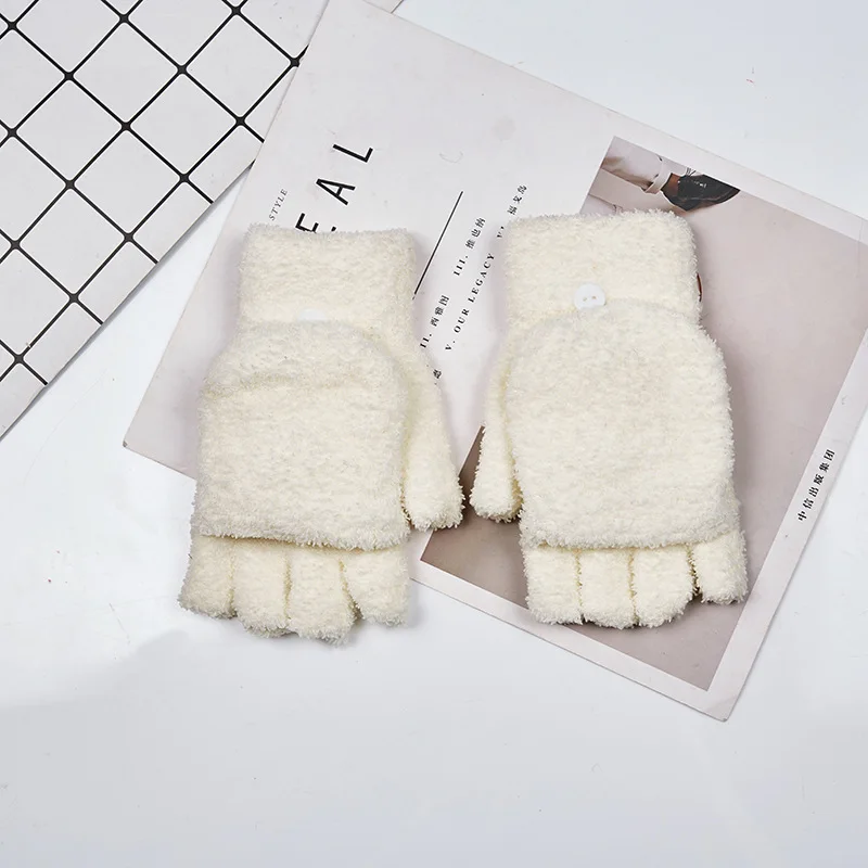 Новые зимние многофункциональные перчатки без пальцев для женщин и девочек, милые зимние теплые варежки, мягкие перчатки с откидной крышкой на пол пальца