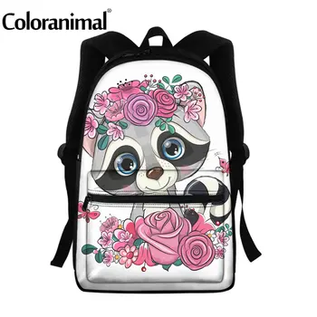 

Coloranimal 2020 Waterproof 16 Inch Laptop Backpack Women Travel Backpacks Funny Girl Cartoon Raccoon Rucksack Female Vintage