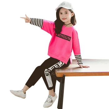 

Girls Clothes Long Sleeve striped Sweatshirt + legging Sports Suit for girls 4 6 7 8 9 10 11 12 Years old Children Clothing Set