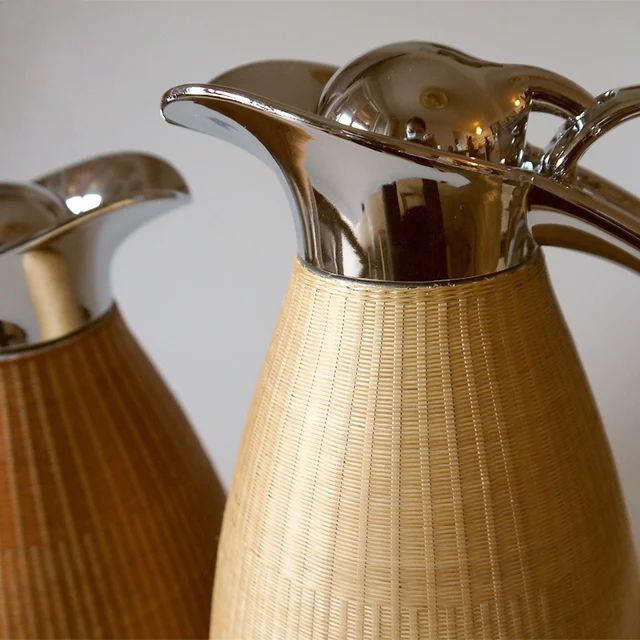 Rozsdamentes Acél Termosz Lapos Alsó Vizes Palack Teaház Háztartás Kézzel Készített Bambusz Szövés Nagy Kapacitású Termikus Vízforraló - Image 2