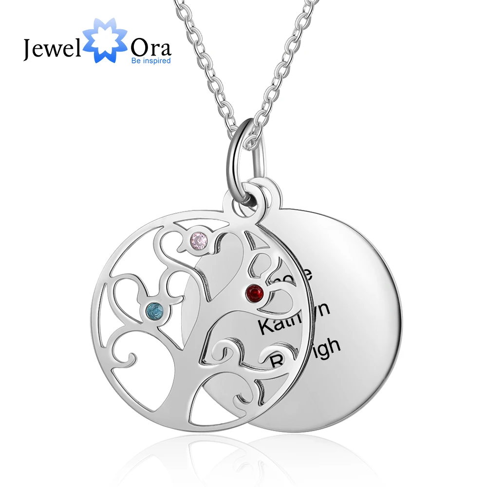 Personalized Heart Pendant Necklace for Women Girl with 4 Simulated Birthstone 4 Names Engraved Grandma Jewelry Family Birthday Gifts for Women