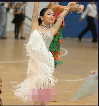 

Girls Latin Dance Dress white Tassel Latin Ballroom Costumes Tango Samba Dance Dress Ballroom Fringe Dress Cha Cha Costumes