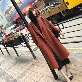 

Women's clothing autumn and winter new style waist long sleeves medium length long hair coat.
