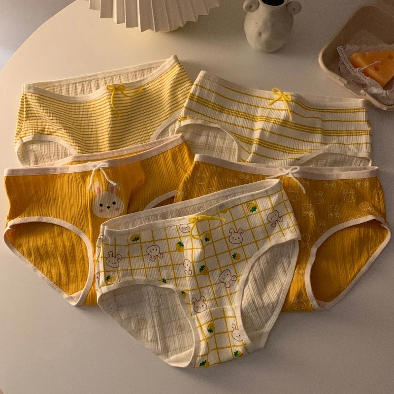 

Женские хлопковые трусики 5 шт./лот, удобные трусики для женщин, интимное нижнее белье с милым мультяшным Кроликом, женское нижнее белье