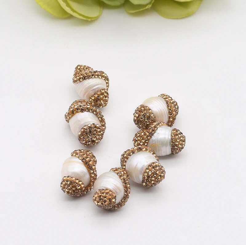 5pcs/lot 20x15mm oval square White Pearl beads Beads Trimmed With Crystal Zircon