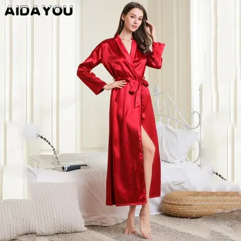

Women Satin Robe Sleepwear Wedding Kimono Bride Robe Sleepwear Bridesmaid Robes Pajamas Long Sleeve Bathrobe Nightgown ouc515