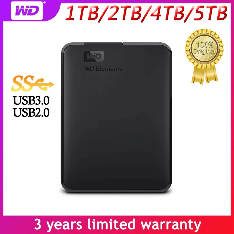 Жесткий диск Western Digital WD элементы 2 5 "Портативный жесткий 1 ТБ 3 4 Hdd USB3.0 внешний