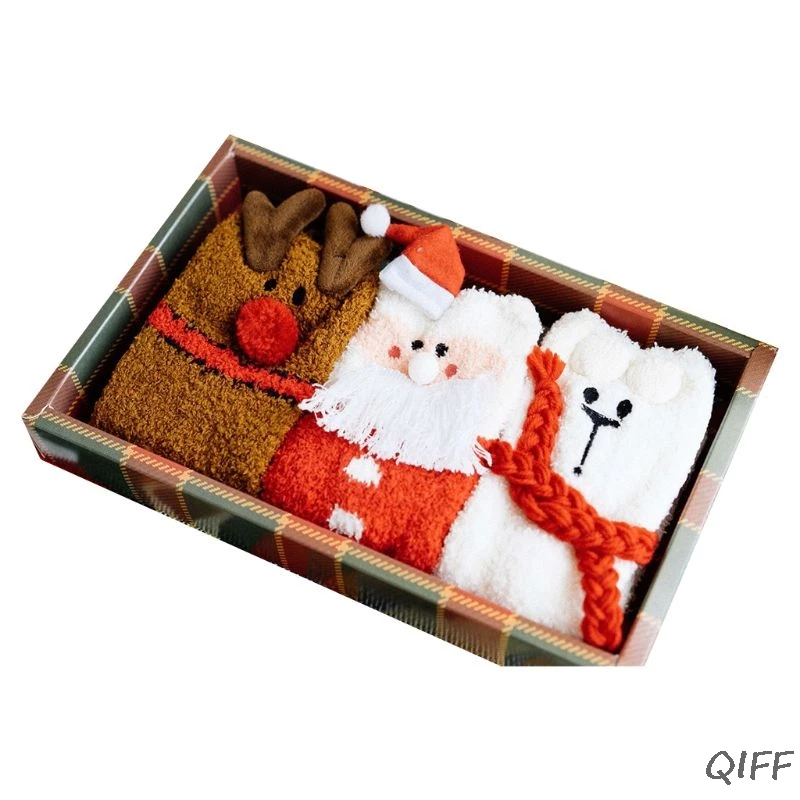 3 пары рождественских теплых носков-тапочек; бархатные Чулочные изделия кораллового цвета в подарочной упаковке