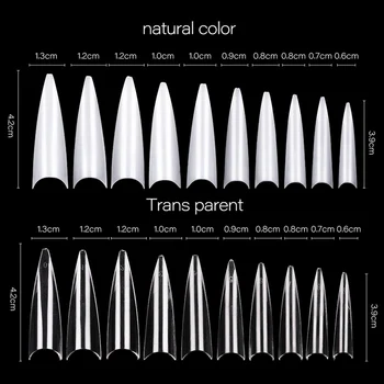 

500Pcs Full Nail Tips Sharp Shape False Nail Tips Set White Clear Long Natural Fashion for DIY Nail Art Decoration Tools