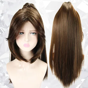 

LANLAN Cosplay wig Long bangs and sideburns Dark brown Split Tiger's Mouth and Horsetail High temperature fiber