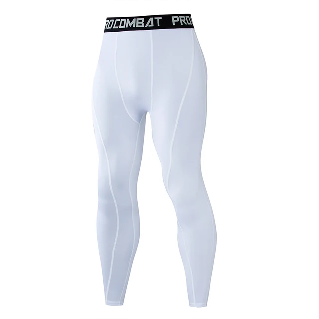 Men Compression Tight Leggings Running Sports Male Gym Fitness Jogging Pants Quick Dry Trousers Workout Training Yoga Bottoms White