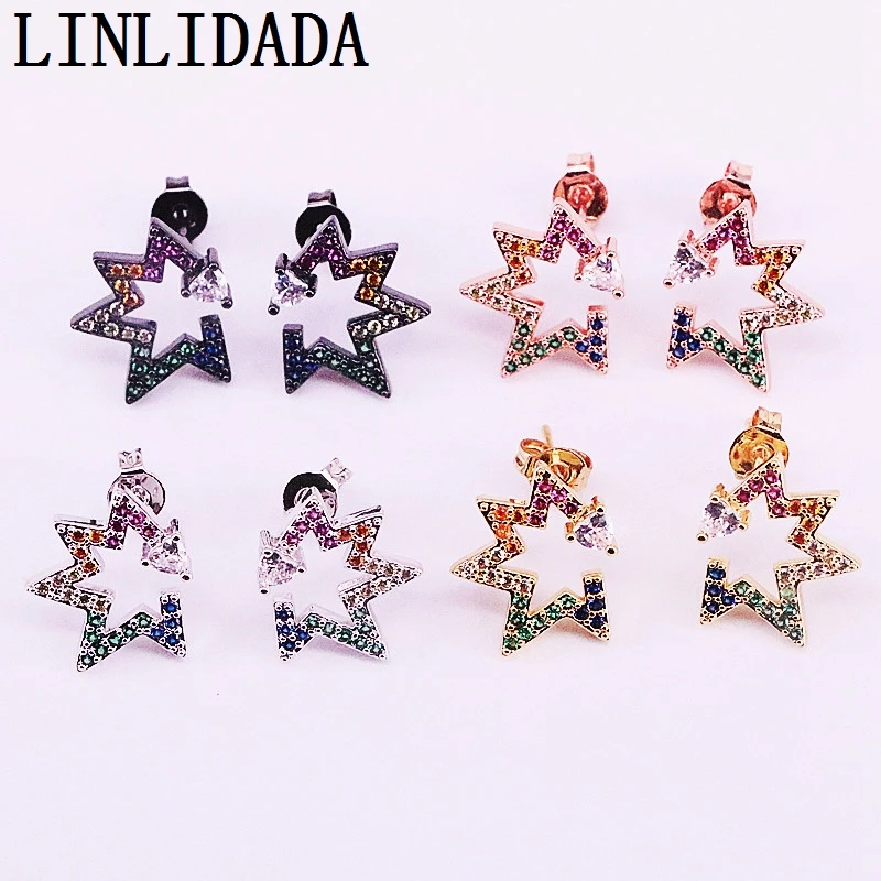 8 пар радужных Cz микро проложить циркония серьги-гвоздики смешанные цвета вечерние ювелирные изделия для женщин девочек