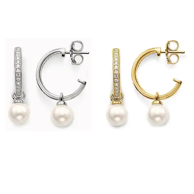 Жемчужные серьги-кольца с шариком женские креольные шарнирные Томас стиль стерлингового серебра 925 круглые, с Цирконом Модные ушные ювелир...