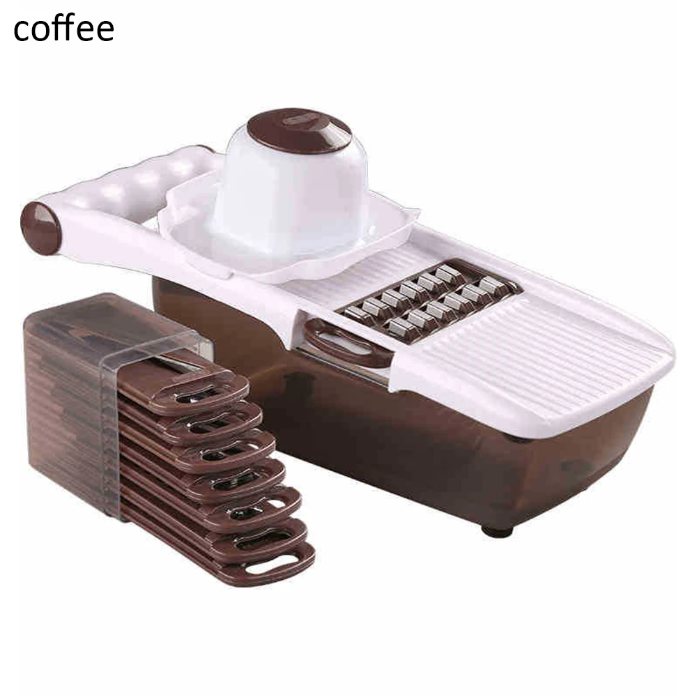 coffee Kitchen Manual Cutting Machine Stainless Steel Interchangeable Blade Potato Peeling Svegetable Shredder Kitchen Accessories - Цвет: coffee