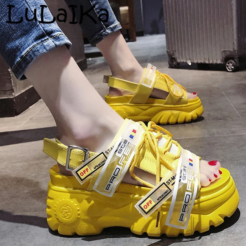 LuLaIKa 2020 лето новые женские модные удобные пляжные туфли с круглым носком толстой