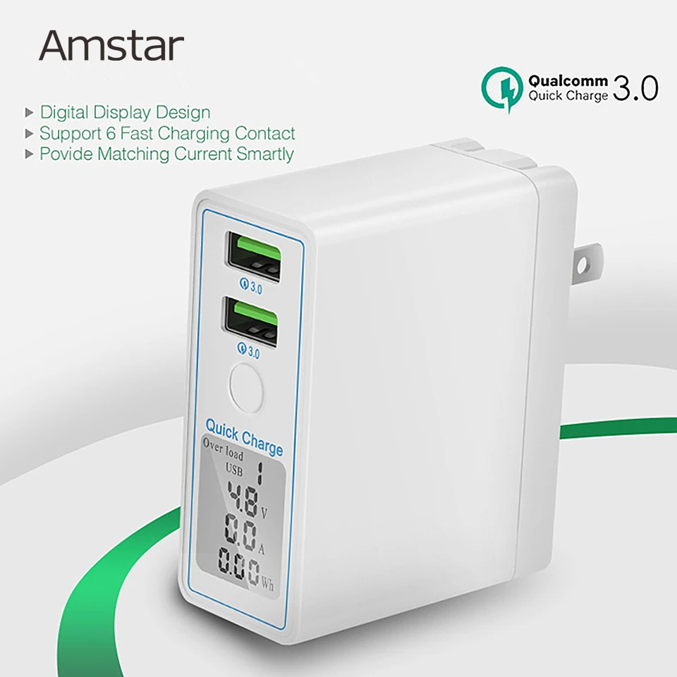 Зарядное устройство Amstar с двумя USB-портами и светодиодным дисплеем 36 Вт |