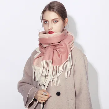 

Wool scarf men and women Korean version of wild British autumn and winter thickening lovers double-sided shawl outer tower