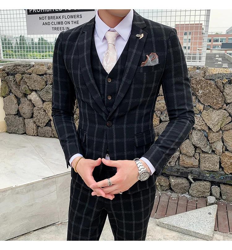 Британский Стиль Классический Полосатый мужской костюм slim fit ashion бутик Блейзер Свадебный костюм для жениха 3 шт наборы(куртка+ жилет+ брюки
