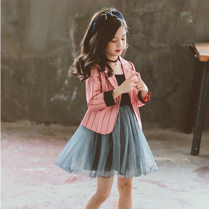 

Back To School Outfit Kids Clothing Sets Girls Baby Autumn Clothes Sets Girls Teen Sleeveless Tulle Dress And Coats 2pcs Suits