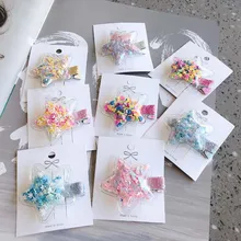 Южная Корея прозрачные блестки зыбучие пески заколки дети ребенок милый боковой зажим пара заколки звезда аксессуары для волос Bang C