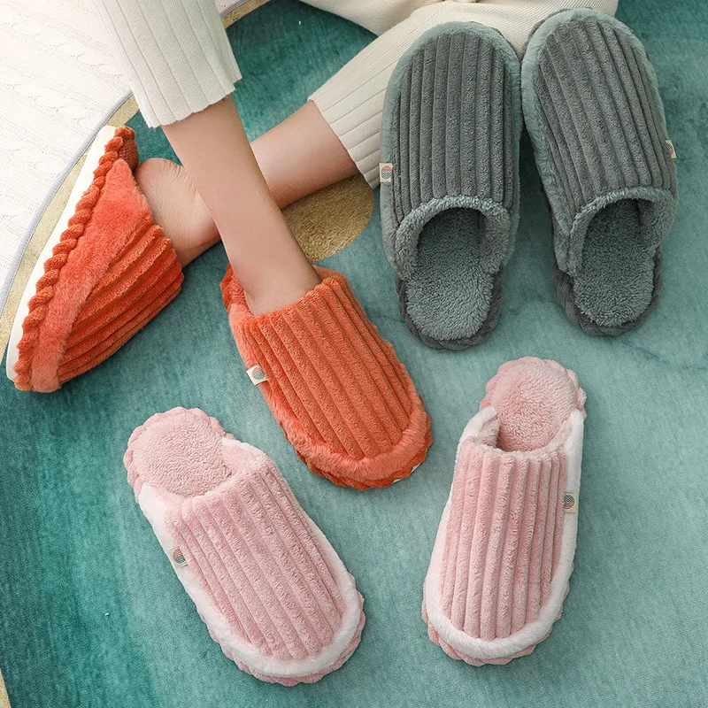 Домашние бесшумные плюшевые удобные мужские и женские хлопковые тапочки для