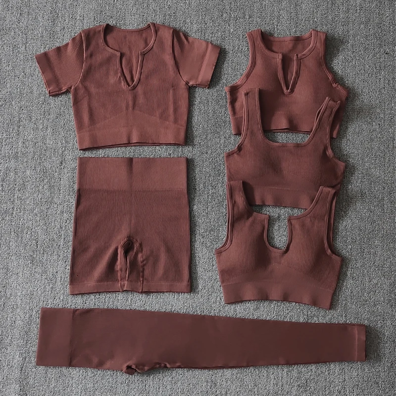 2/4/6PCS Seamless Women Yoga Set Workout Sportswear Fitness Bra Sport Pants Gym Clothing High Waist Leggings Shorts Sports Suits