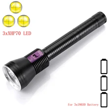 

Newest High lumens LED Diving Flashlight 3 x XHP70.2 White / Yellow light Underwater 100M Waterproof Tactical Torch dive lamp