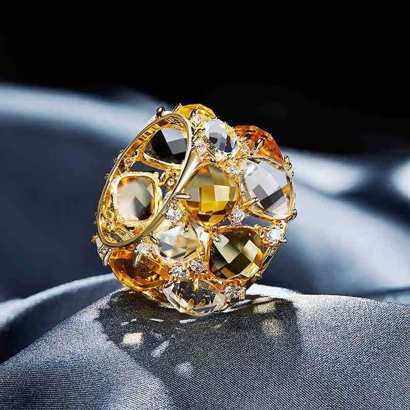 Yellow Cdyle, Роскошное винтажное кольцо, Мода Австралия, стразы, ювелирное изделие для женщин, модное, желтое, золотое, ювелирное изделие, элегантные, вечерние, новинка - Цвет основного камня: Yellow