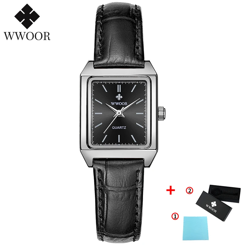 P-Black black WWOOR, повседневные женские часы, настоящие Простые Модные кожаные женские наручные часы, маленькие часы, женские часы, подарки для женщин, черные часы - Цвет: P-Black black