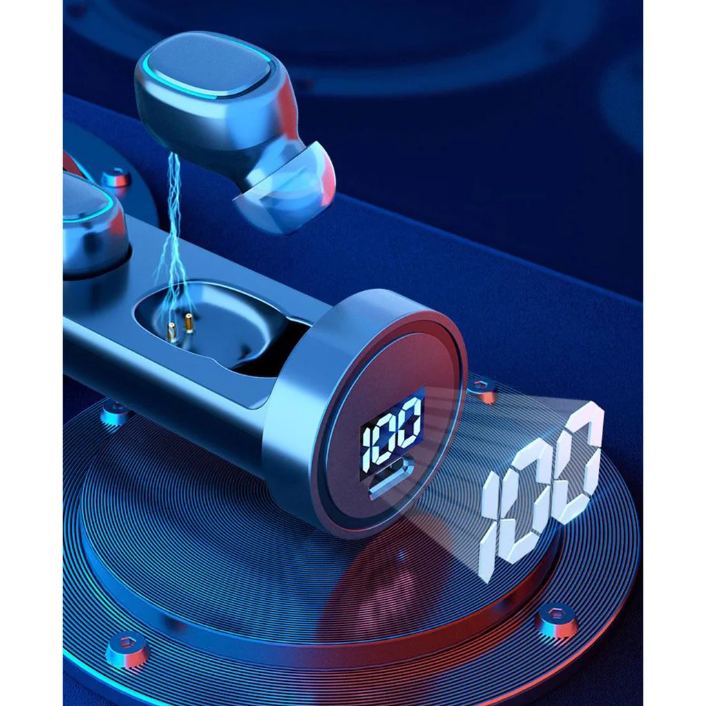 Wireless TWS Bluetooth 5.0 Earbuds Sports LED Power DIsplay Fingerprint Touch Control Earphones Headset with Charging Case