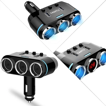 

3 in 1 12V-24V Car Cigarette Lighter Socket Splitter Plug Dual USB Charger Adapter Voltage Detection For BMW Peugeot passat