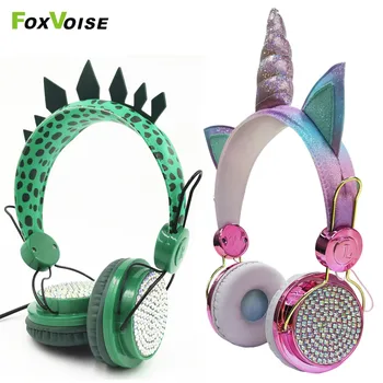 

Children's wired headset gamers learn cute Unicorn Jurassic dinosaur cable music stereo headset game computer headset girls boy