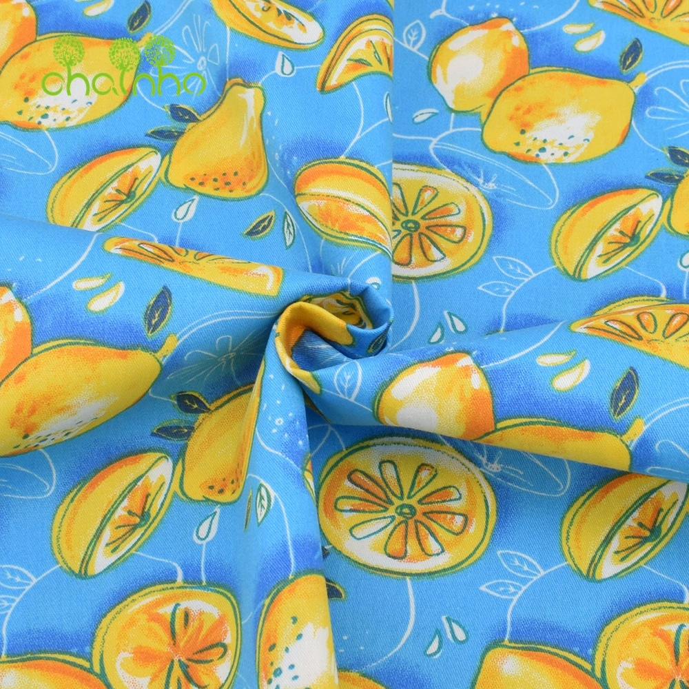 Chainho,Printed Twill Weave Cotton Fabric,DIY Sewing Quilting Material,Patchwork Cloth,7 Designs Fruit Series,2 Sizes,15C267